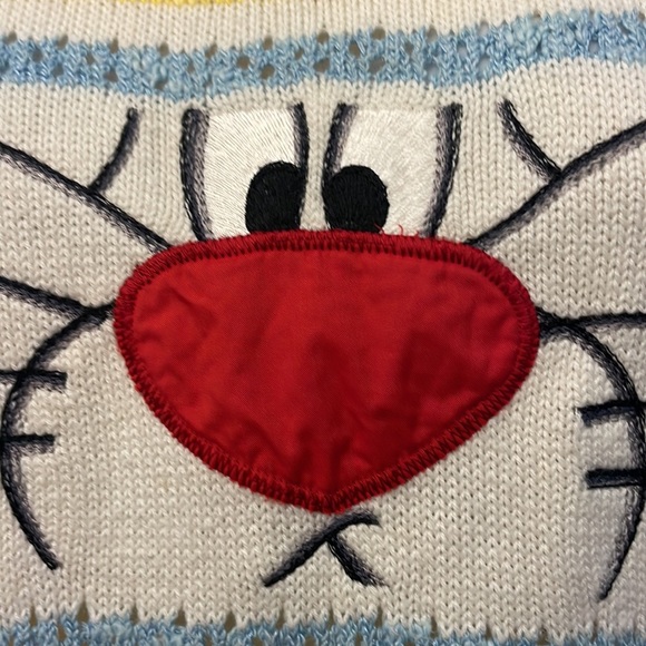 Vtg yellow striped Mala & Mori Sports Sylvester Cat embroidered knit vest top S - Picture 6 of 10